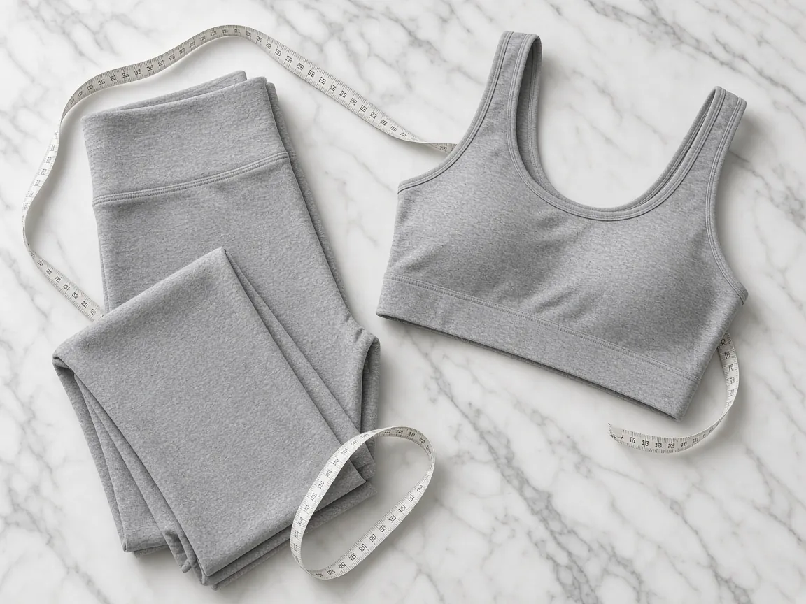 lululemon size chart flat lay with high-waist leggings, sports top, and measuring tape at the waistband