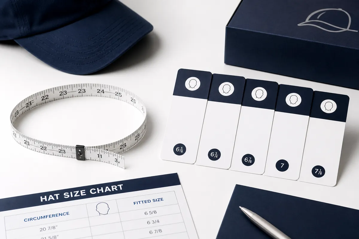Soft tape and hat size labels for fitted and cowboy head circumference charts