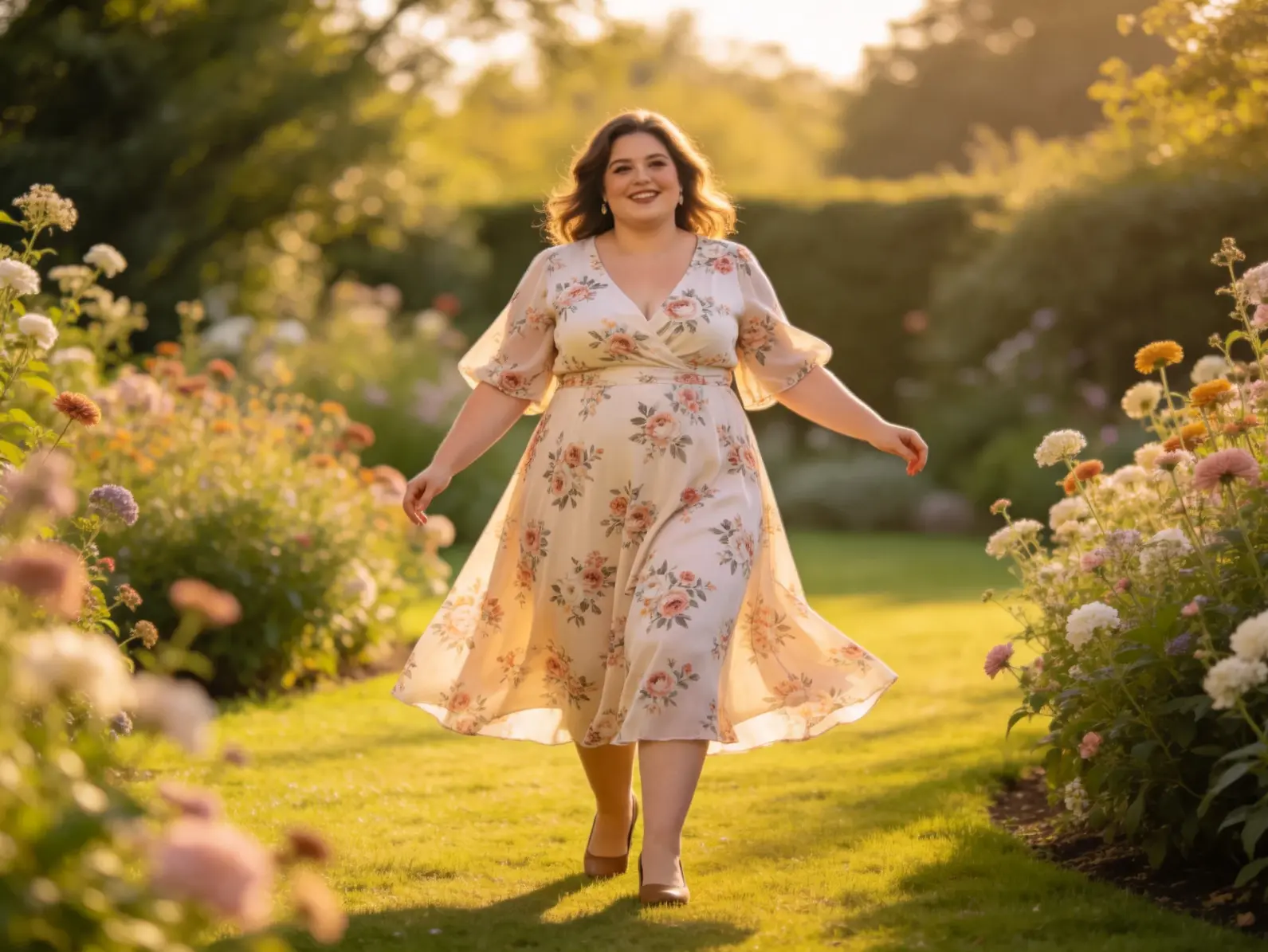 Plus size wedding guest outfit example for daytime garden wedding
