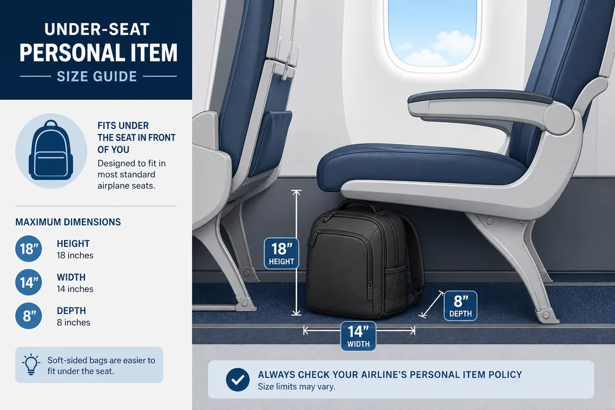 Frontier personal item backpack fitting under an airplane seat