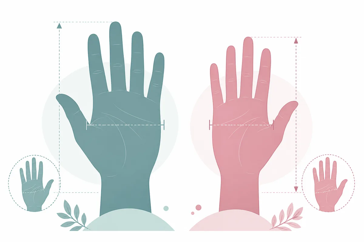 Average adult male and female hand size comparison illustration