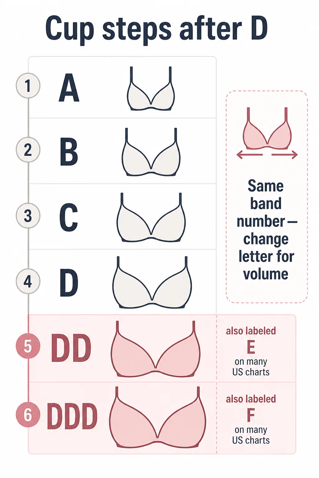 DD DDD bra size fit guide with band and cup measurement diagram