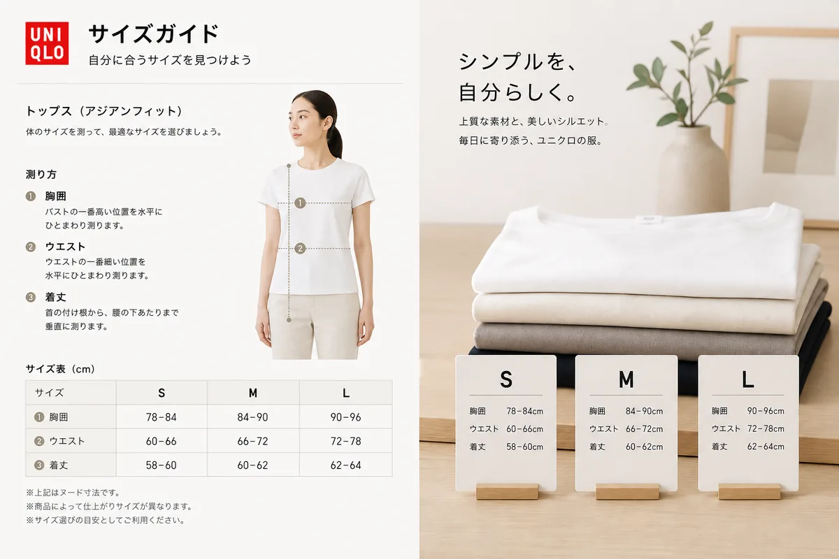 Uniqlo clothing size guide—measure in cm for Asian-fit tops