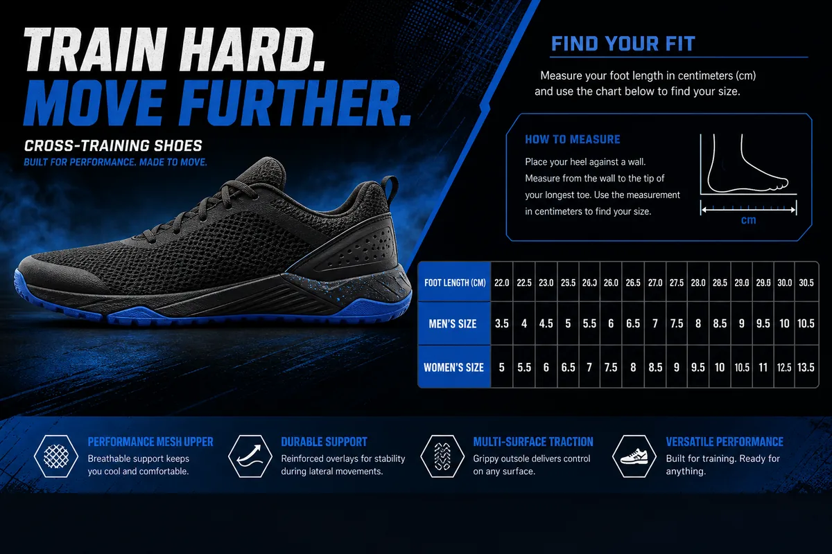 Under Armour shoe size chart for training and running in US UK EU cm
