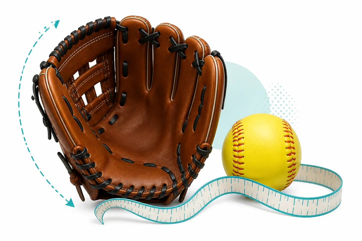 Softball glove size chart with softball and larger pocket glove